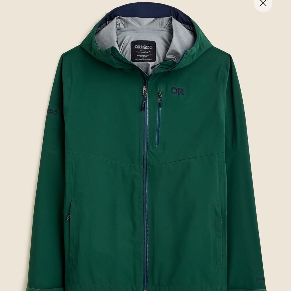 J.Crew Outdoor Research Forest Green Foray Hooded Rain Jacket - Large